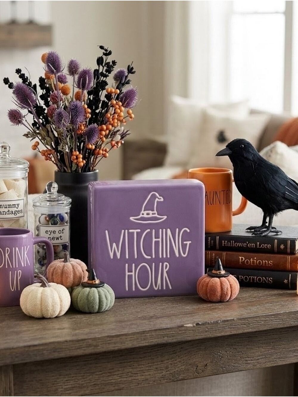 Rae Dunn • Witching Hour • Purple Ceramic Block Halloween Decor Sign